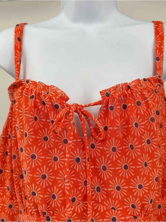 Torrid Mini Mesh Cami Shirred Bust Skater Dress Size 1 Sunny Days Nasturtium - Picture 3 of 14